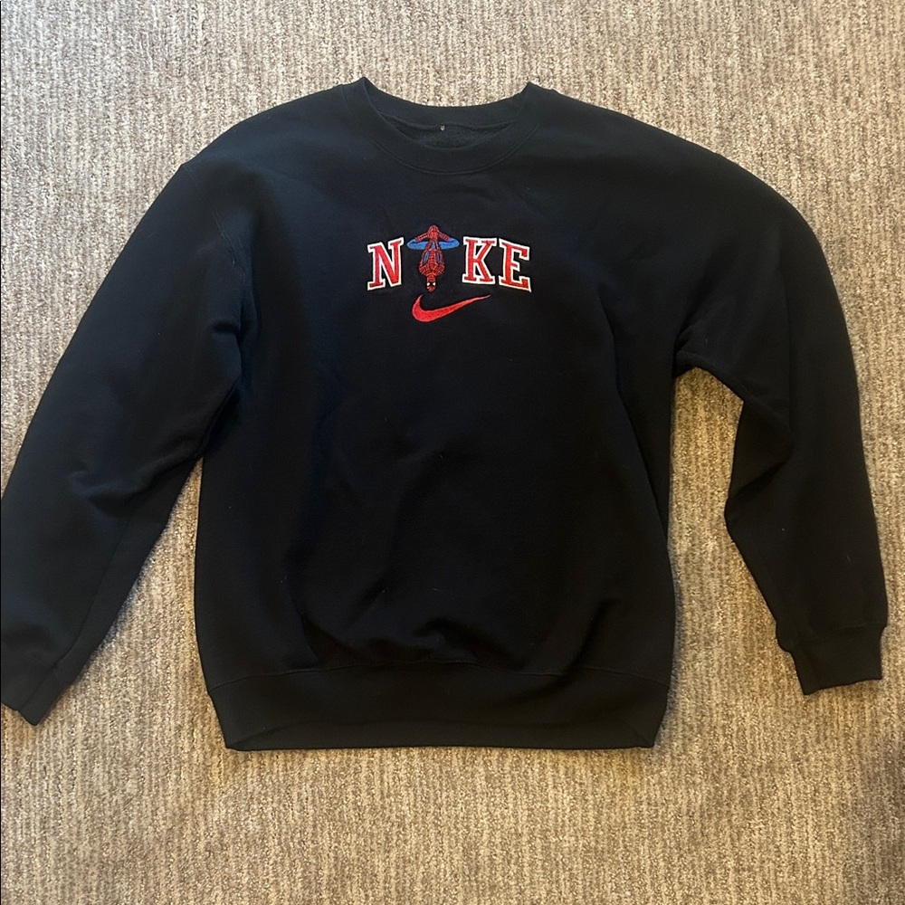 Nike Men's Black Crewneck Sweater with Red Logo